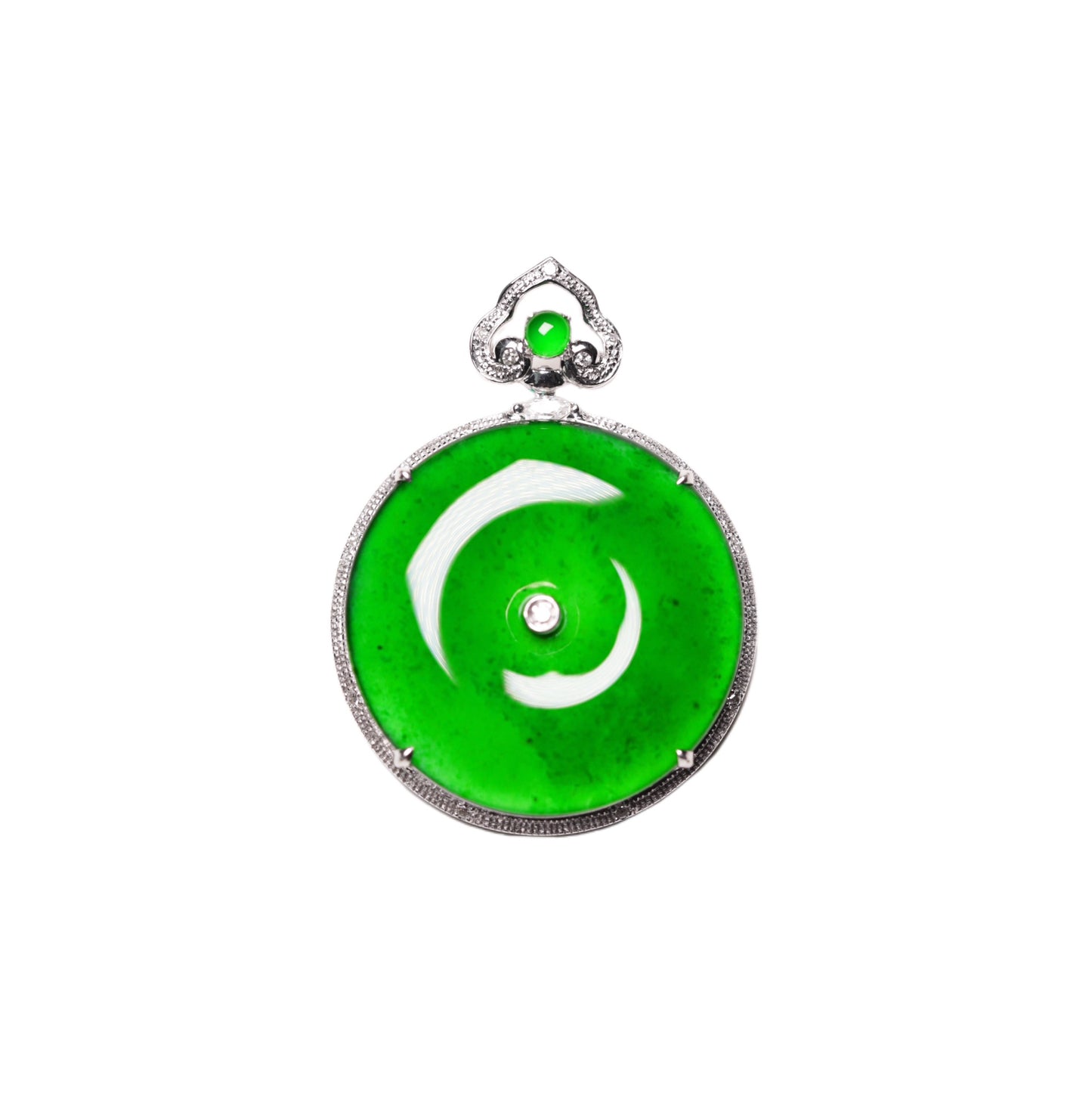 Exquisite Verdance "Peace Buckle" (Ping An Kou) Necklace Pendant – Overall dimensions: 30.0mm x 22.7mm x 6.1mm