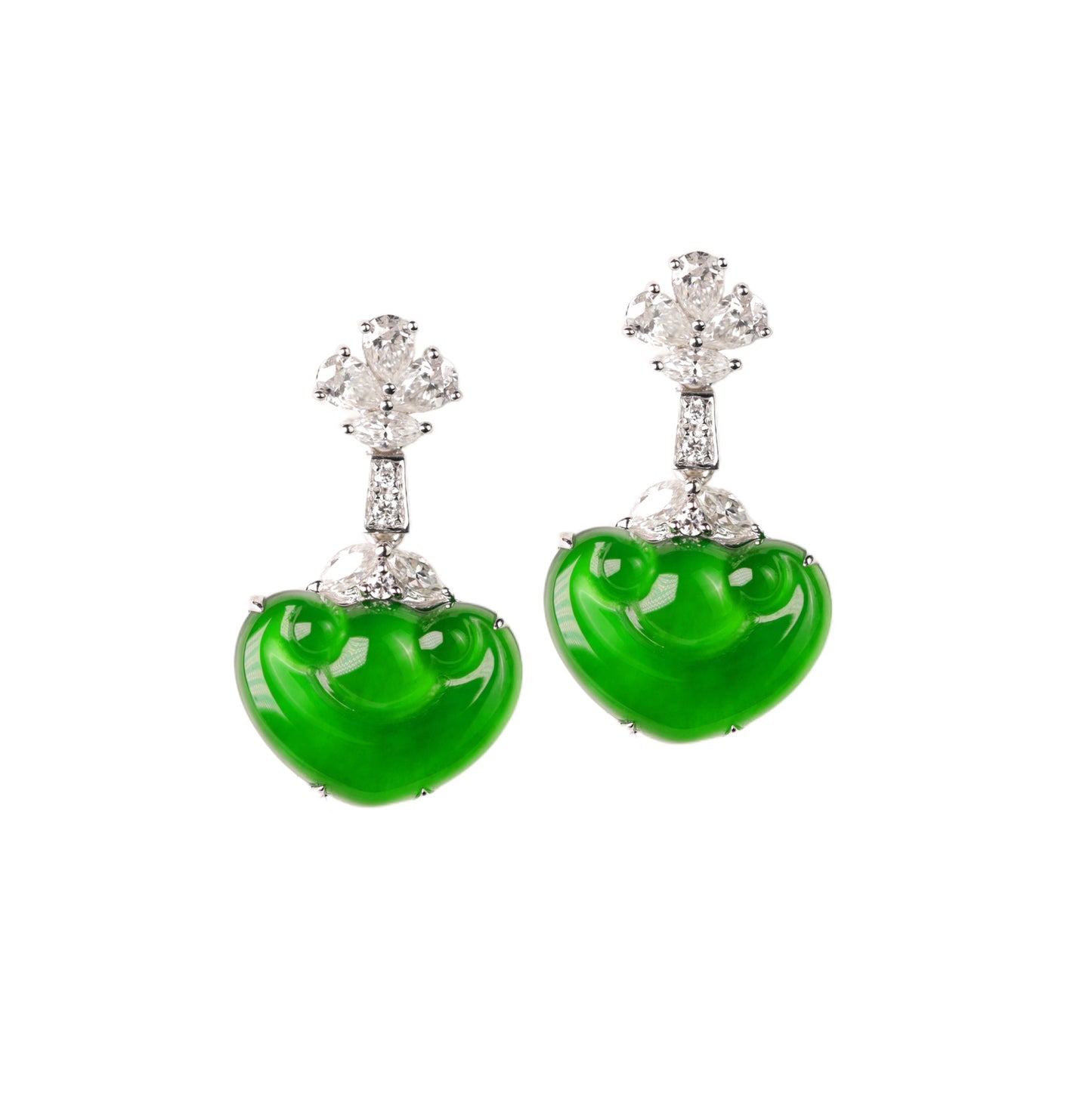 "Exquisite Verdance" Ruyi-style earrings; overall dimensions: 19.5mm x 11.5mm x 4.5mm.
