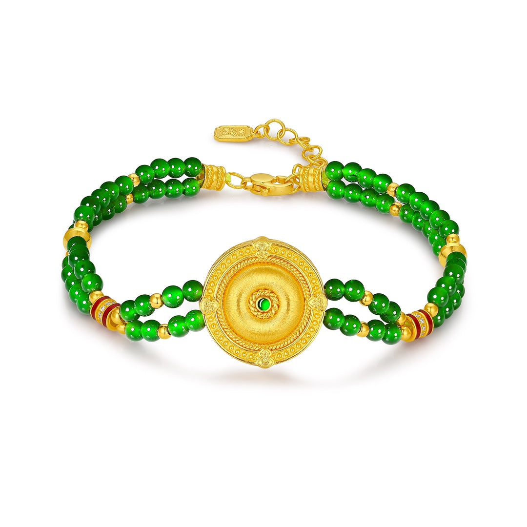 Quintessence of the East Pure Gold "Safety Buckle" and Jadeite Bracelet (Net Gold Weight: 12.426g)