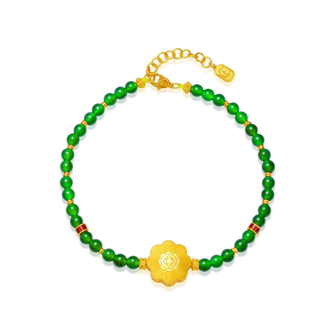 Quintessence of the East Pure Gold "Fortune Lotus" & Jadeite Bracelet (Net Gold Weight: 6.863g)