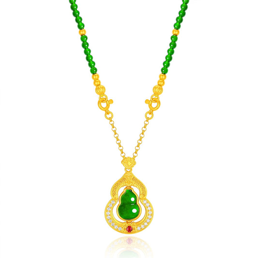 "Quintessence of the East" Pure Gold Gourd and Jade Bead Necklace (Net gold weight: 17.714g)