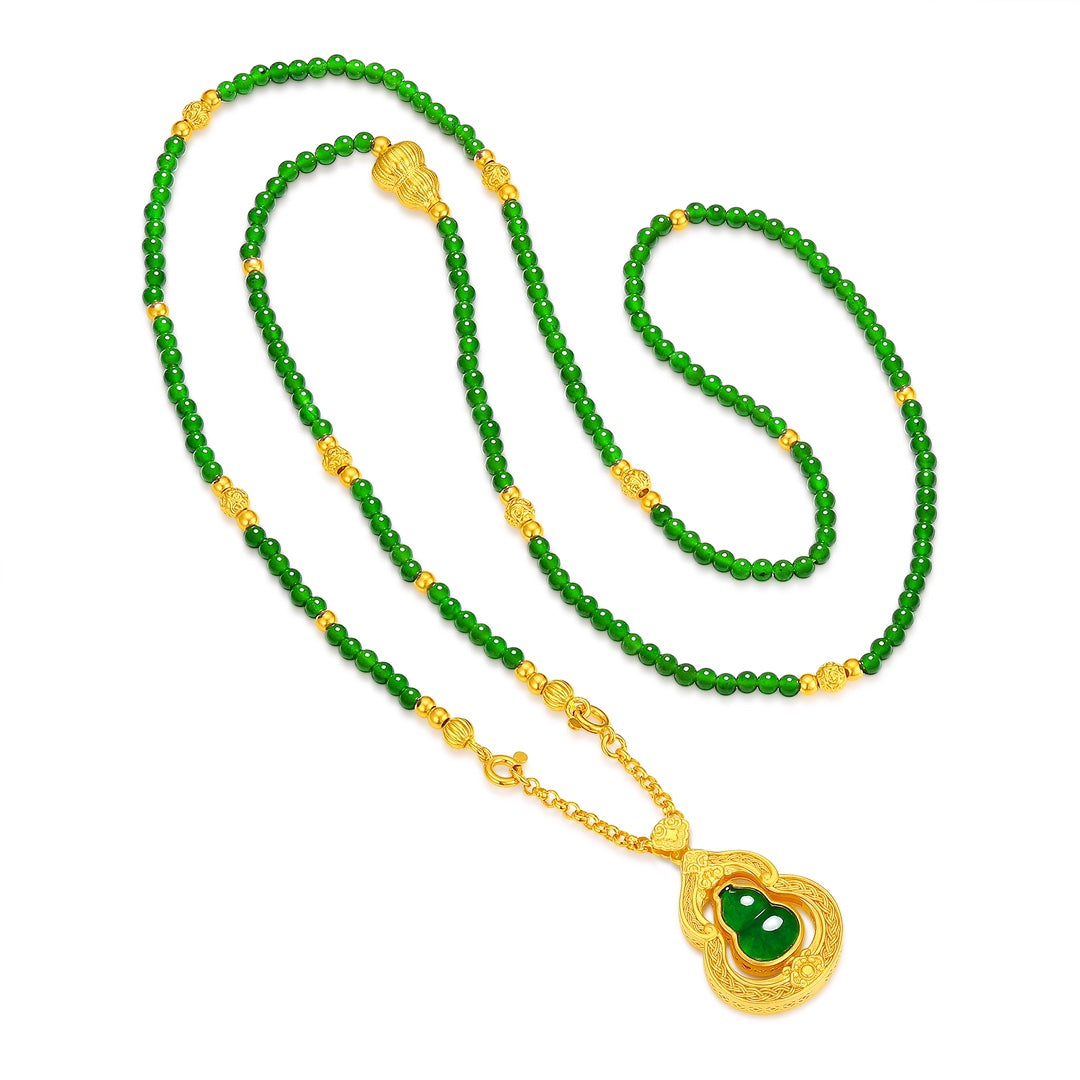 "Quintessence of the East" Pure Gold Gourd and Jade Bead Necklace (Net gold weight: 17.714g)