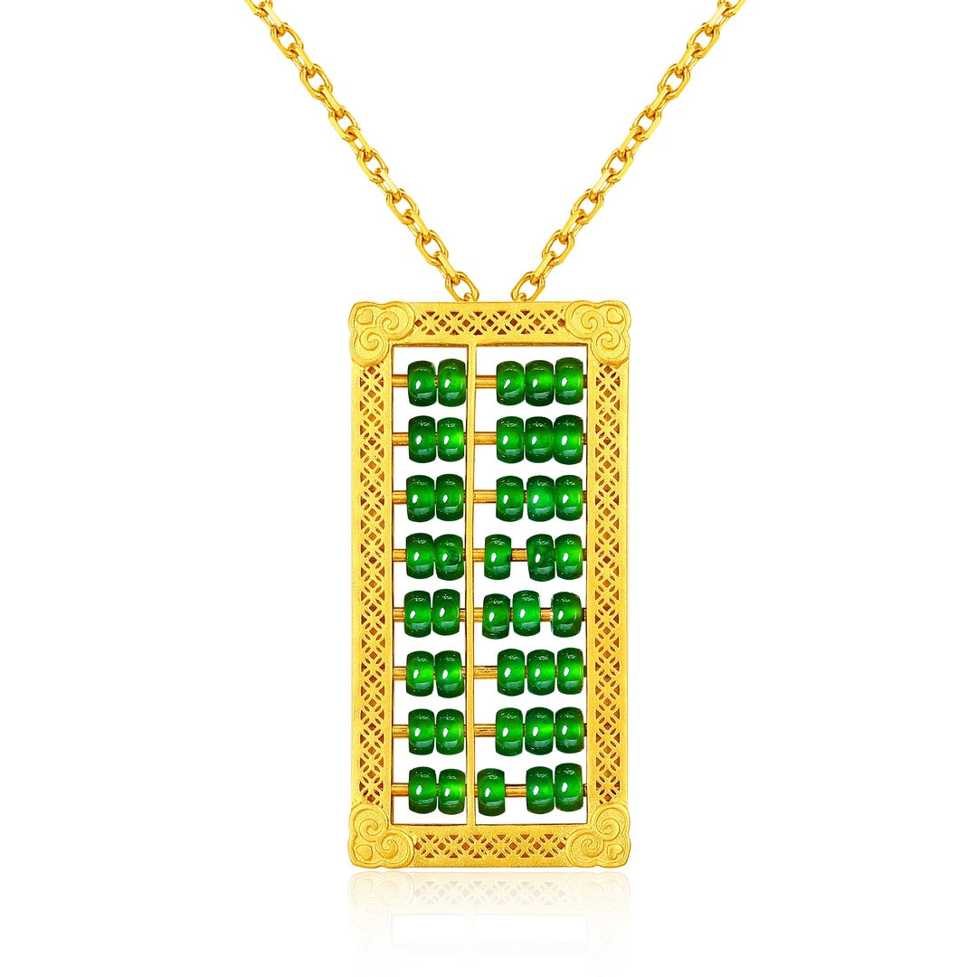 Pure Gold and Jade Ruyi Abacus Necklace (Net Gold Weight: 13.33g)