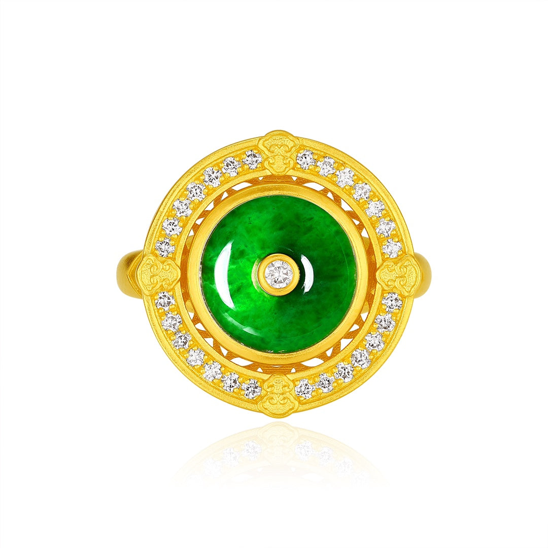 Quintessence of the East Pure Gold and Jade "Peace Buckle" Ring (Net Gold Weight: 11.657g)