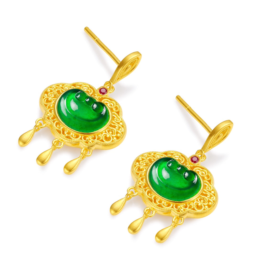 "Quintessence of the East" Pure Gold and Jade *Ruyi* Stud Earrings (Net gold weight: 8.486g)