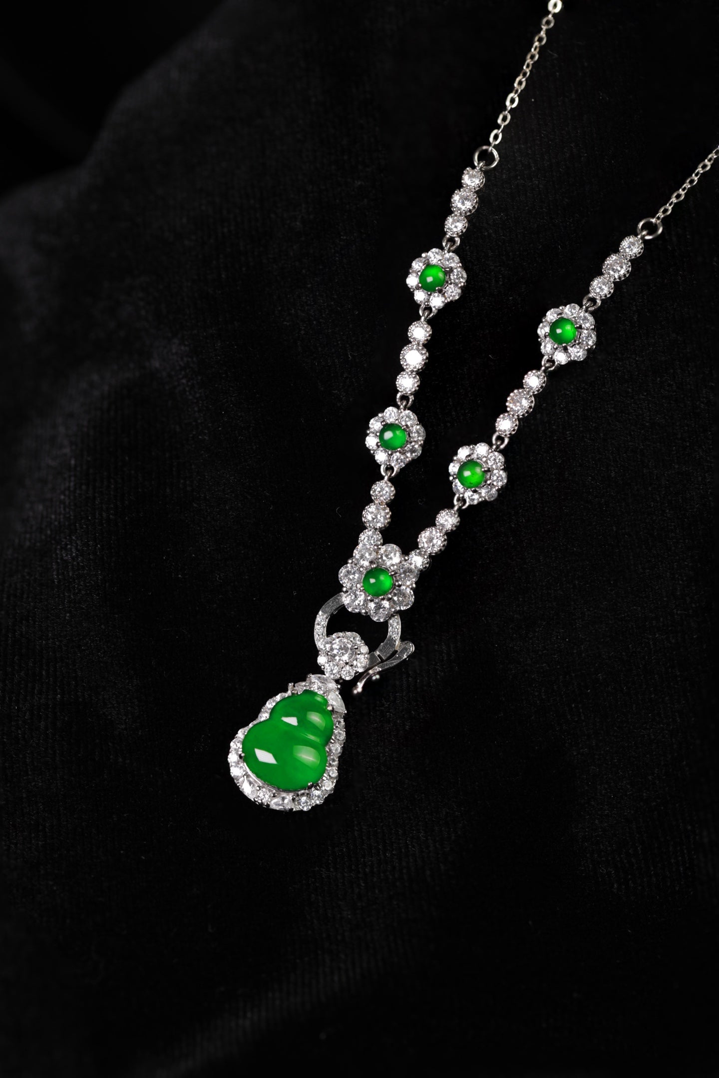 925 Silver Gourd Jade Necklace Set
