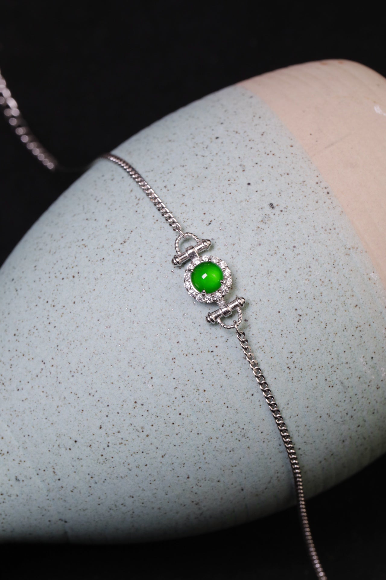 925 Silver Jadeite Bracelet with Oval Cabochons (Overall Dimensions: 210mm x 7.1mm x 5.4mm)