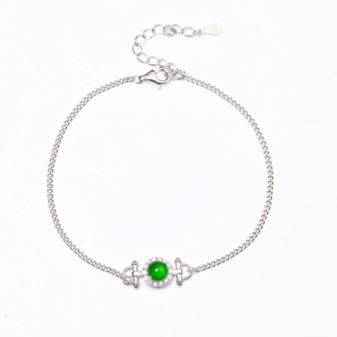 925 Silver Jadeite Bracelet with Oval Cabochons (Overall Dimensions: 210mm x 7.1mm x 5.4mm)