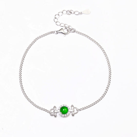 925 Silver Jadeite Bracelet with Oval Cabochons (Overall Dimensions: 210mm x 7.1mm x 5.4mm)