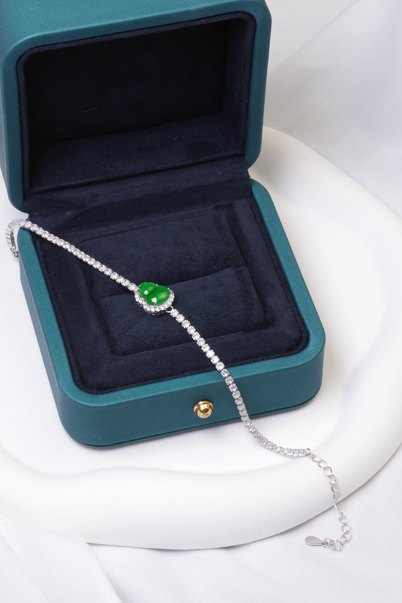 925 Silver Gourd and Jadeite Bracelet (Overall dimensions: 220mm x 10.2mm x 5.5mm)