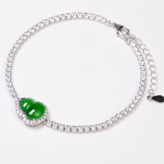 925 Silver Gourd and Jadeite Bracelet (Overall dimensions: 220mm x 10.2mm x 5.5mm)
