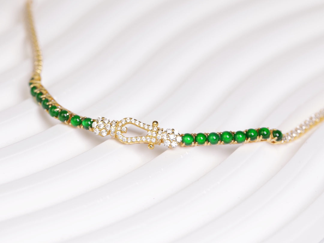 925 Silver Jadeite Bracelet with Oval Cabochons (Overall Dimensions: 180mm x 6.9mm x 2mm)