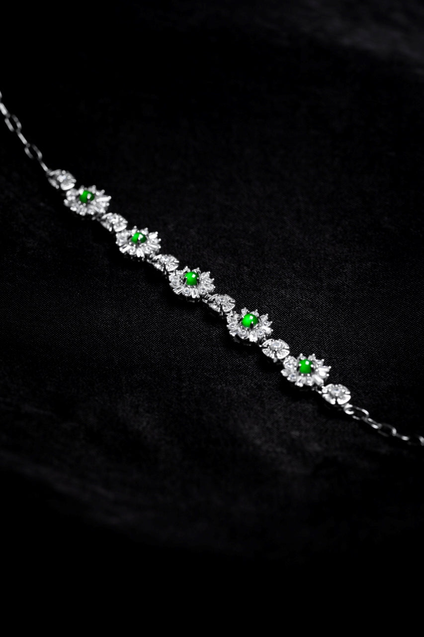 925 Silver and Oval Jadeite Cabochon Bracelet (Overall Dimensions: 180mm x 10.2mm x 6.4mm)
