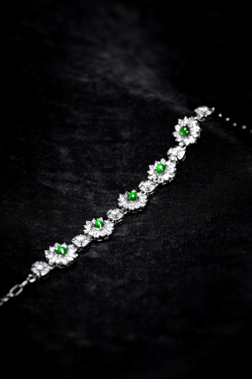 925 Silver and Oval Jadeite Cabochon Bracelet (Overall Dimensions: 180mm x 10.2mm x 6.4mm)