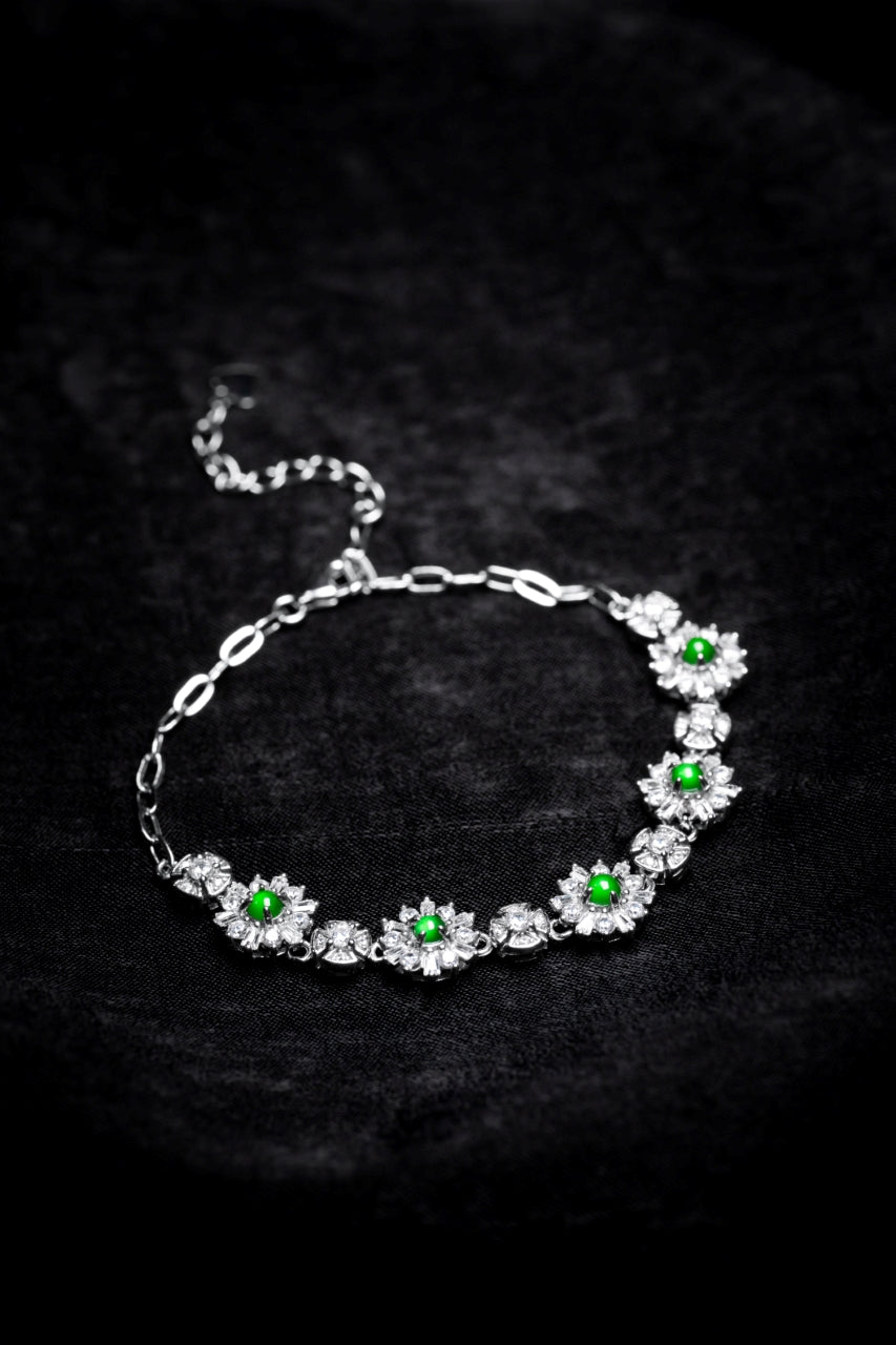 925 Silver and Oval Jadeite Cabochon Bracelet (Overall Dimensions: 180mm x 10.2mm x 6.4mm)
