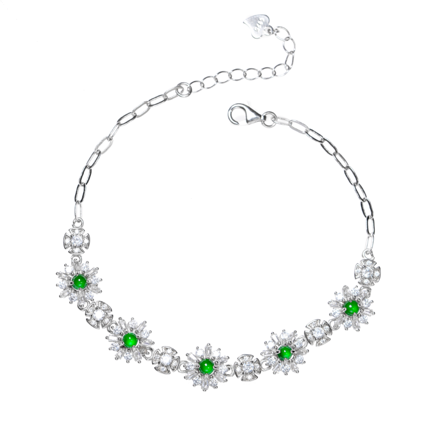 925 Silver and Oval Jadeite Cabochon Bracelet (Overall Dimensions: 180mm x 10.2mm x 6.4mm)