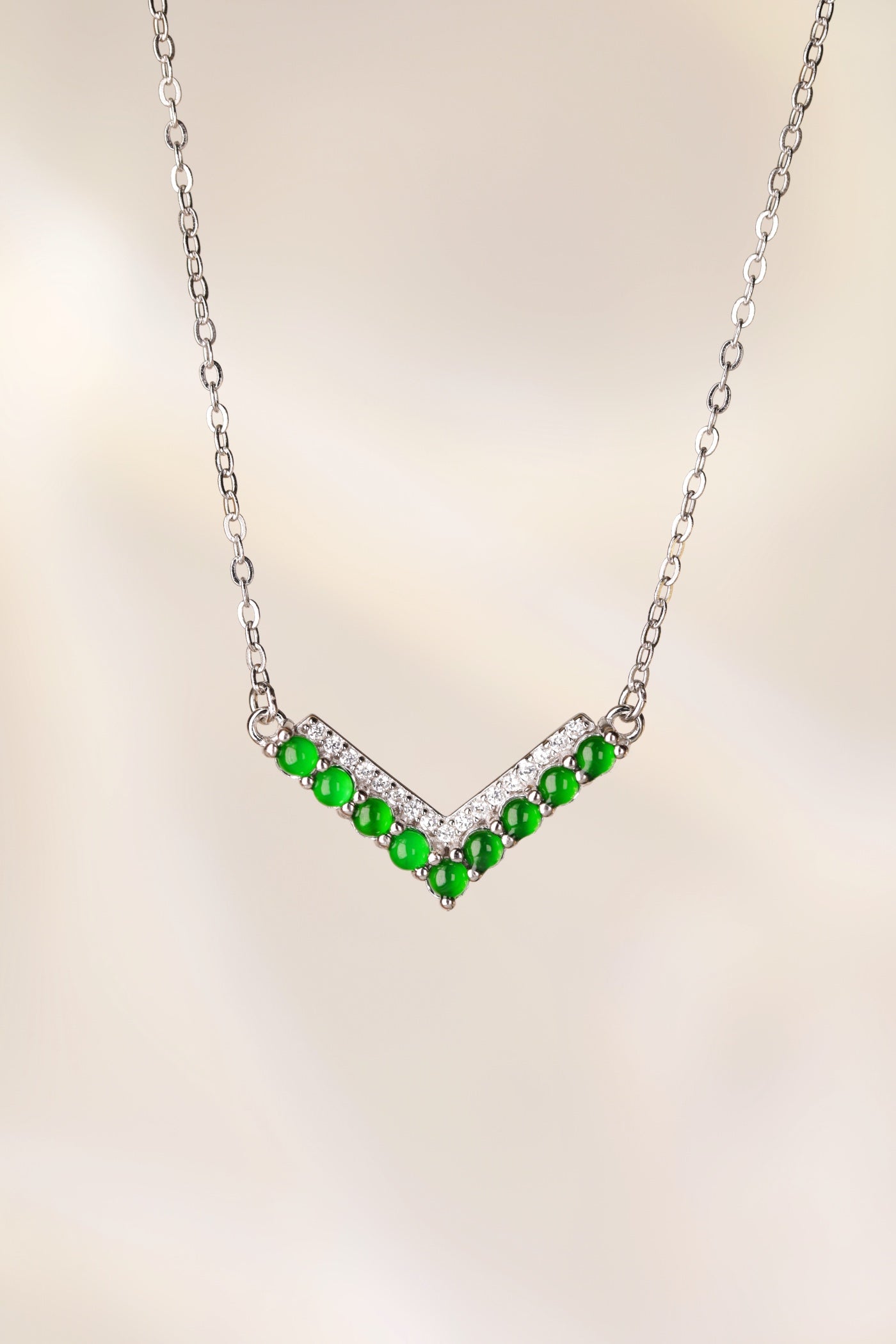 925 Silver "Smile" Jadeite Necklace (Overall dimensions: 530mm x 10.8mm x 3.1mm)