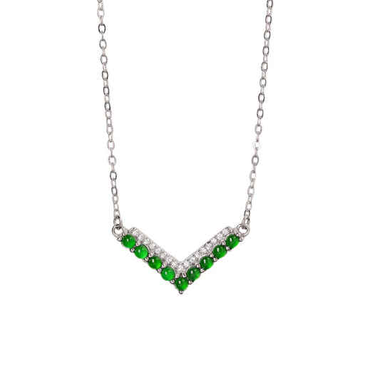 925 Silver "Smile" Jadeite Necklace (Overall dimensions: 530mm x 10.8mm x 3.1mm)