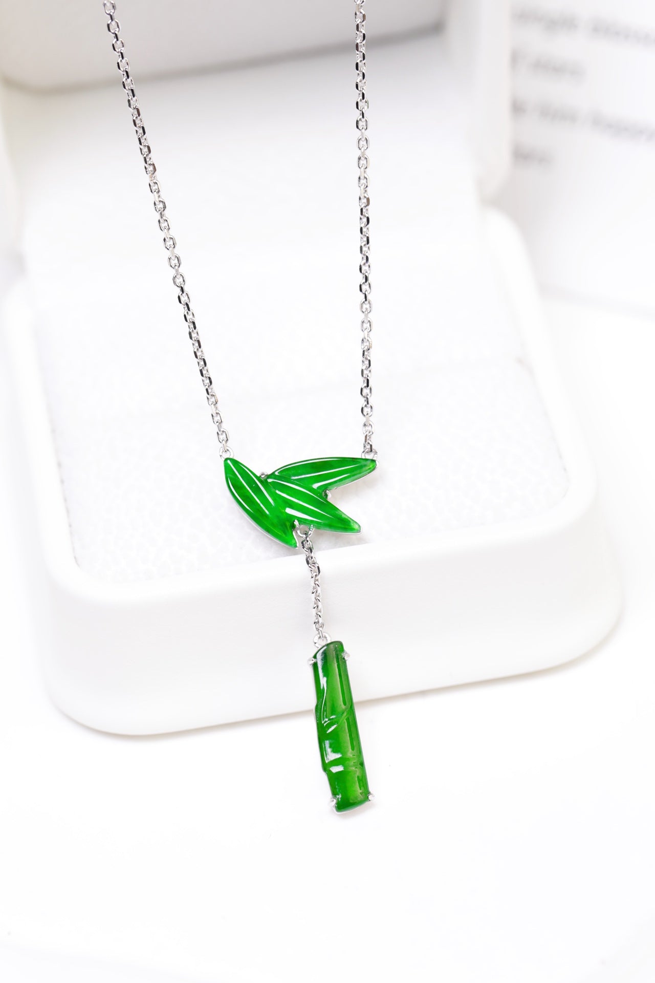 925 Silver "Zhizhu" (Bamboo) Jade Necklace – Overall dimensions: 480mm x 36mm x 3.2mm