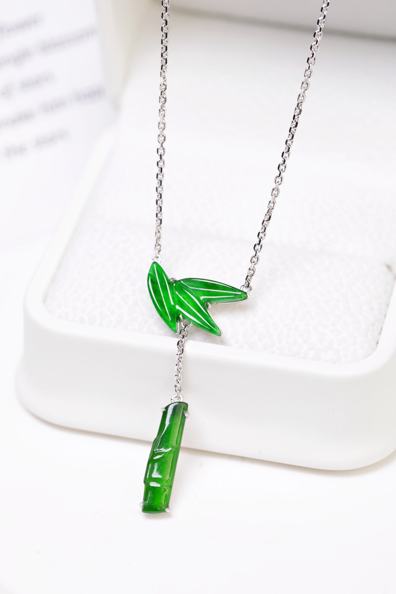 925 Silver "Zhizhu" (Bamboo) Jade Necklace – Overall dimensions: 480mm x 36mm x 3.2mm