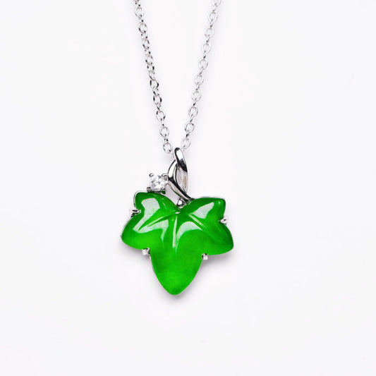 925 Silver Jade Necklace with "Cotton-like Inclusion" Design (Overall Dimensions: 475mm x 18.5mm x 4.1mm)
