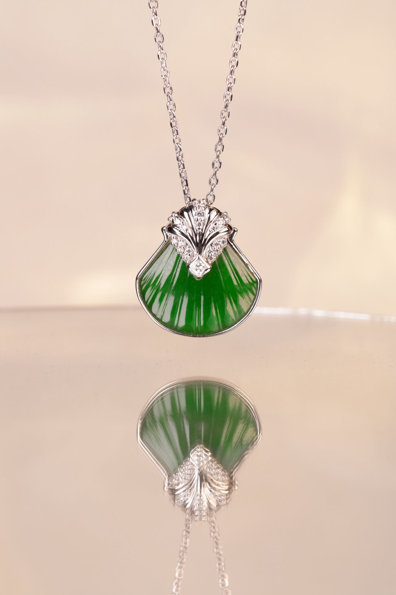 925 Silver "Tidal Reverie" Jade Necklace (Overall dimensions: 470mm x 21.6mm x 4.3mm)