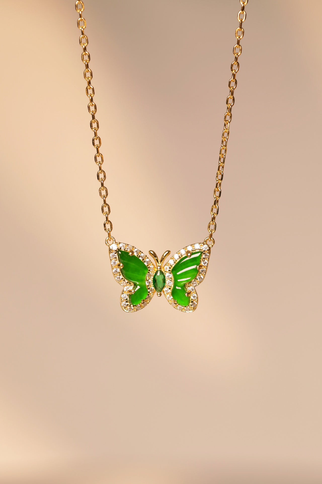 925 Silver Butterfly Jadeite Necklace (Overall Dimensions: 460mm x 10.7mm x 3.4mm)