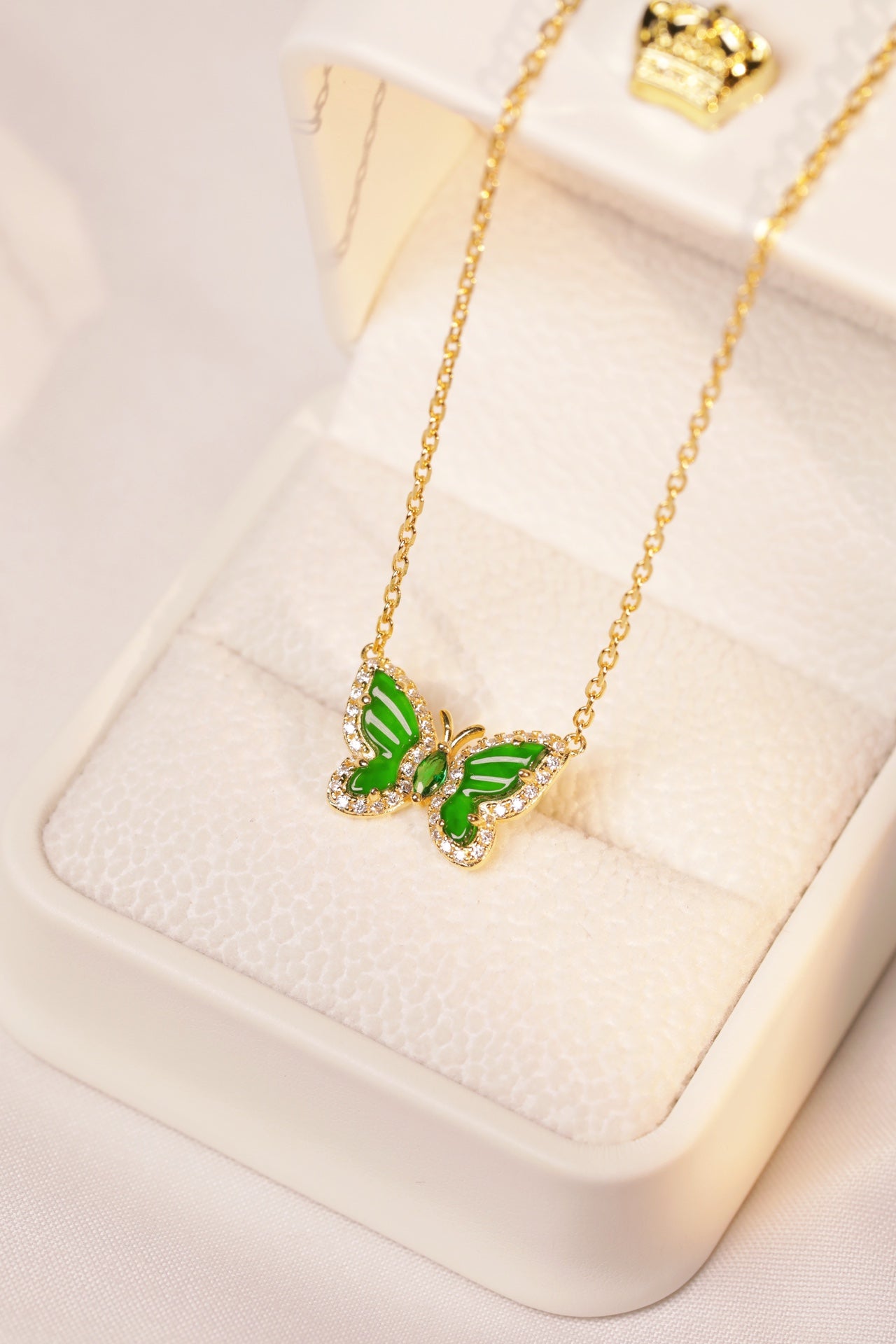 925 Silver Butterfly Jadeite Necklace (Overall Dimensions: 460mm x 10.7mm x 3.4mm)