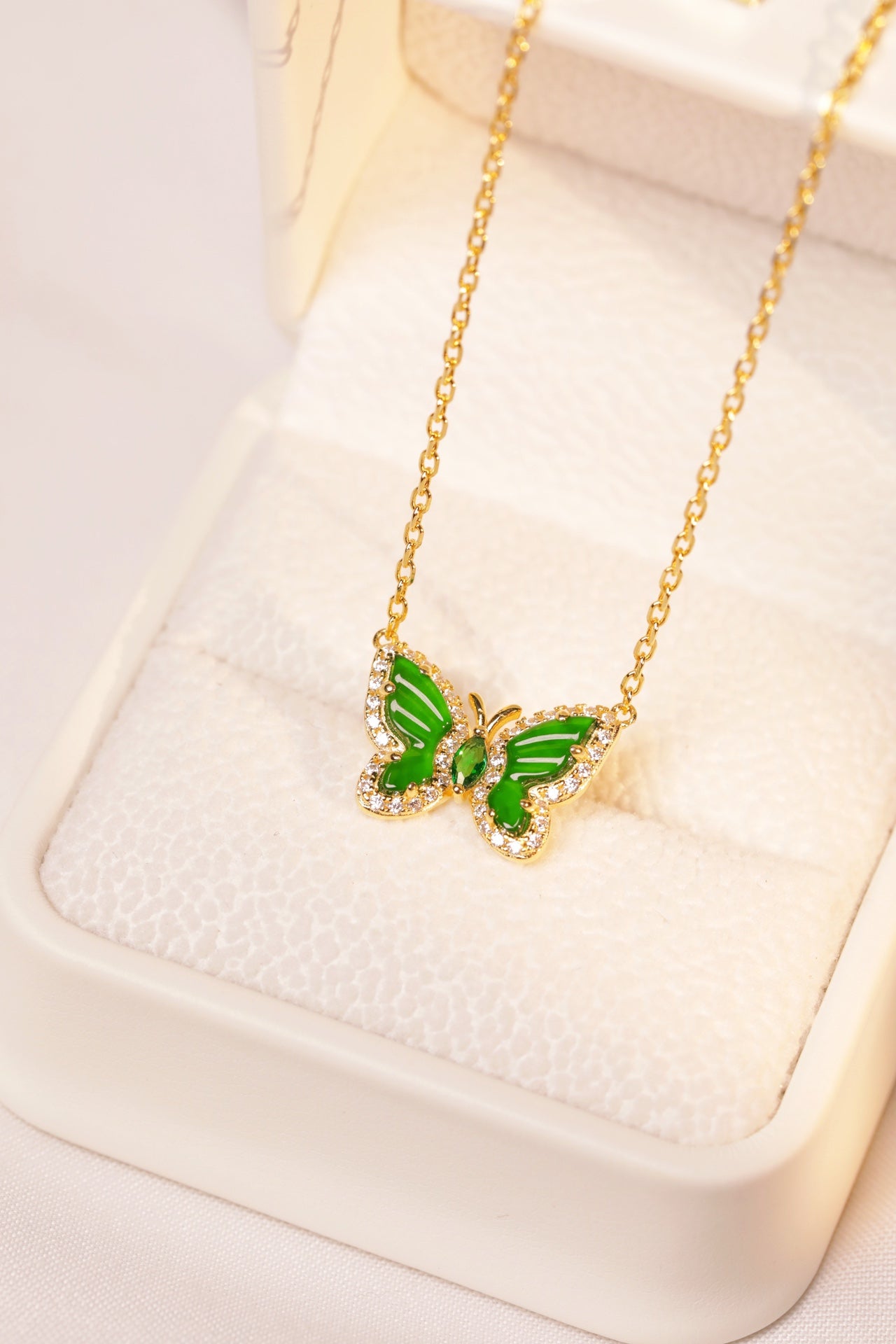 925 Silver Butterfly Jadeite Necklace (Overall Dimensions: 460mm x 10.7mm x 3.4mm)