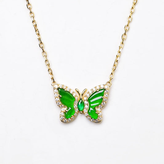 925 Silver Butterfly Jadeite Necklace (Overall Dimensions: 460mm x 10.7mm x 3.4mm)