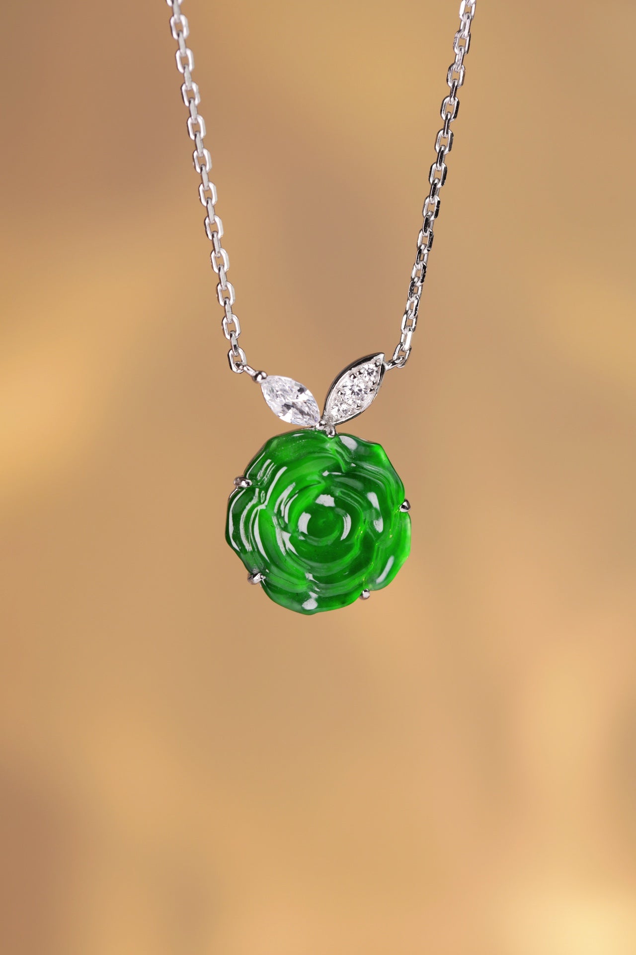 925 Silver Rose Jade Necklace (Overall Dimensions: 460mm x 19.5mm x 4.5mm)