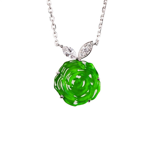 925 Silver Rose Jade Necklace (Overall Dimensions: 460mm x 19.5mm x 4.5mm)