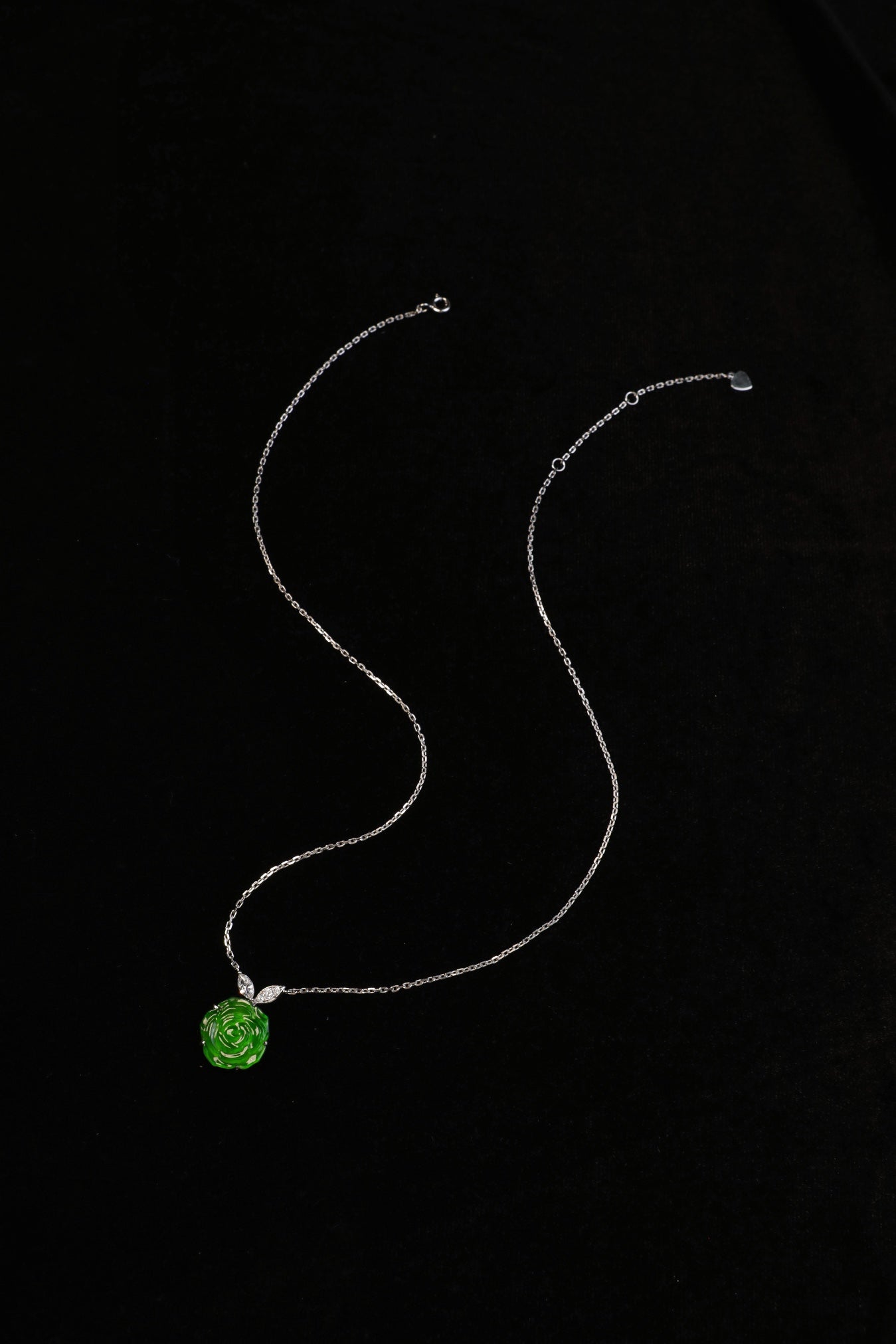 925 Silver Rose Jade Necklace (Overall Dimensions: 460mm x 19.5mm x 4.5mm)