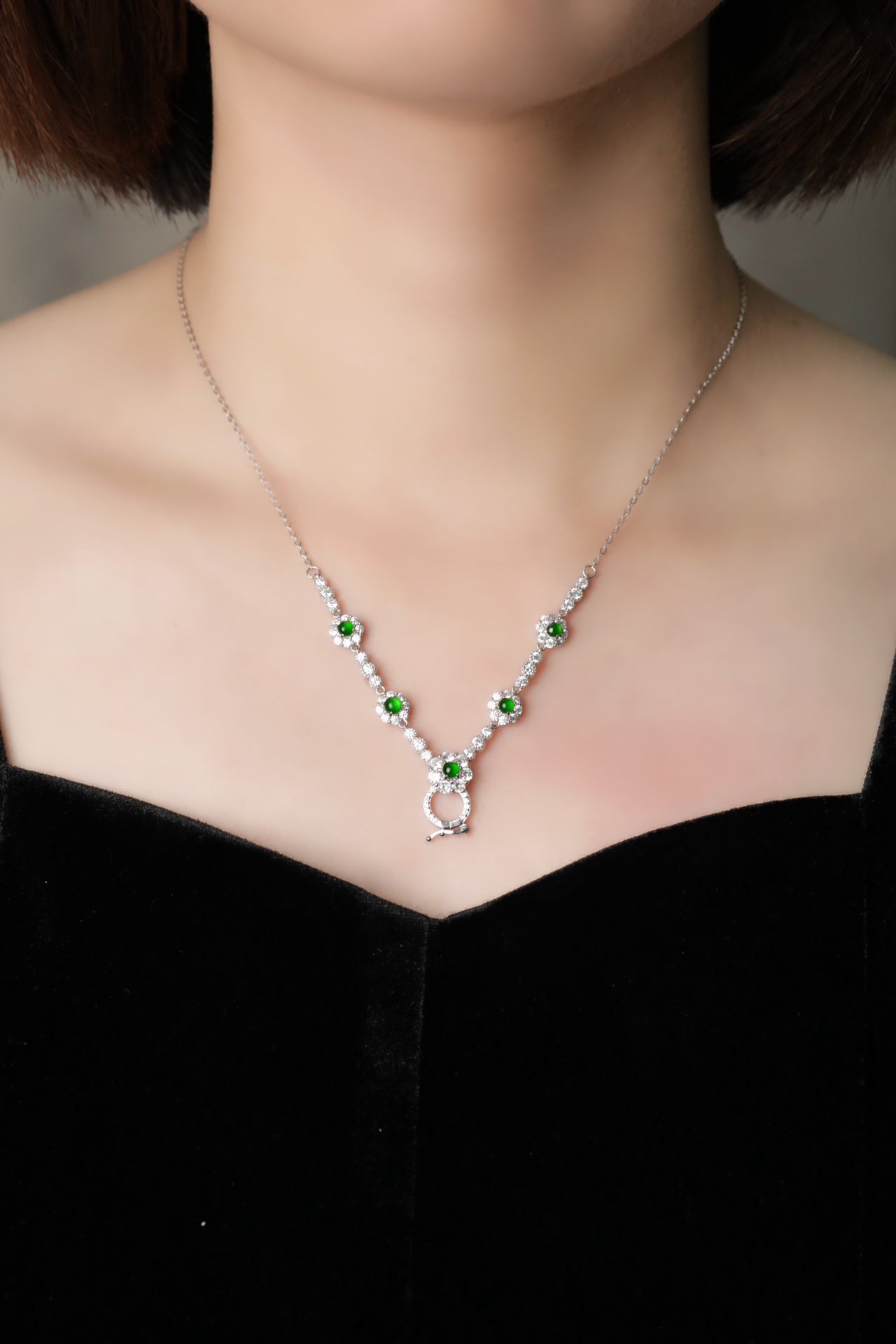 925 Silver Jadeite Cabochon Versatile Necklace (Total Length: 260mm)