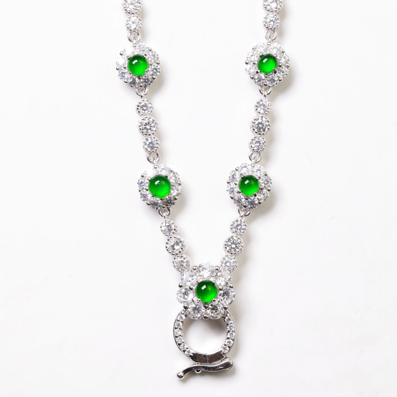 925 Silver Jadeite Cabochon Versatile Necklace (Total Length: 260mm)