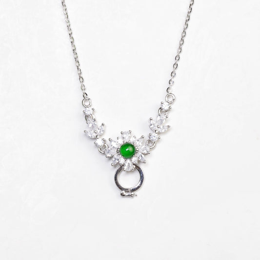 925 Silver and Jadeite Necklace (Oval Cabochon) – Overall Dimensions: 450mm x 14mm x 6.6mm