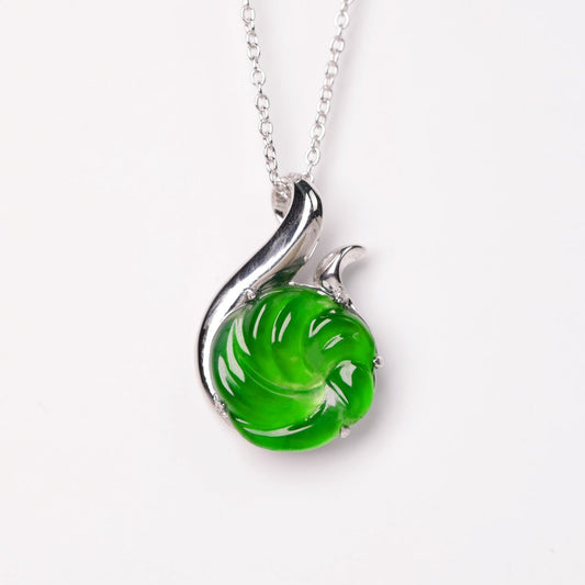 925 Silver "Swirling Dance" Jadeite Necklace (Overall Dimensions: 475mm x 21.8mm x 6mm)