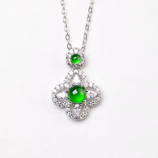 925 Silver Floral Jadeite Necklace (Overall Dimensions: 470mm x 13.3mm x 6mm)