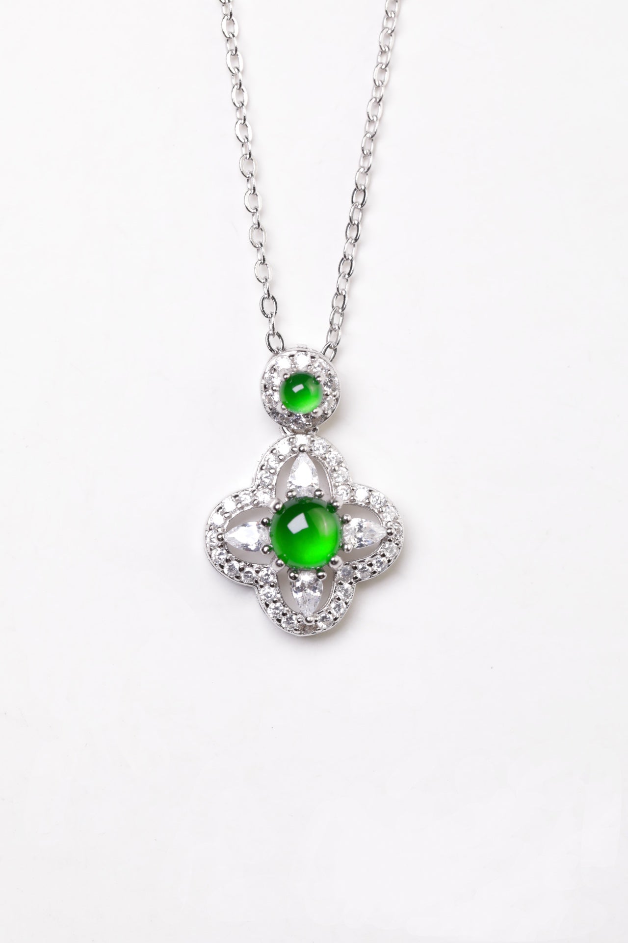 925 Silver Floral Jadeite Necklace (Overall Dimensions: 470mm x 13.3mm x 6mm)