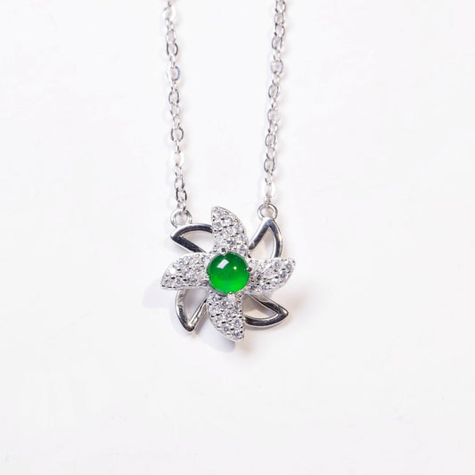 925 Silver Windmill Jadeite Necklace (Overall Dimensions: 480mm x 11.5mm x 7mm)