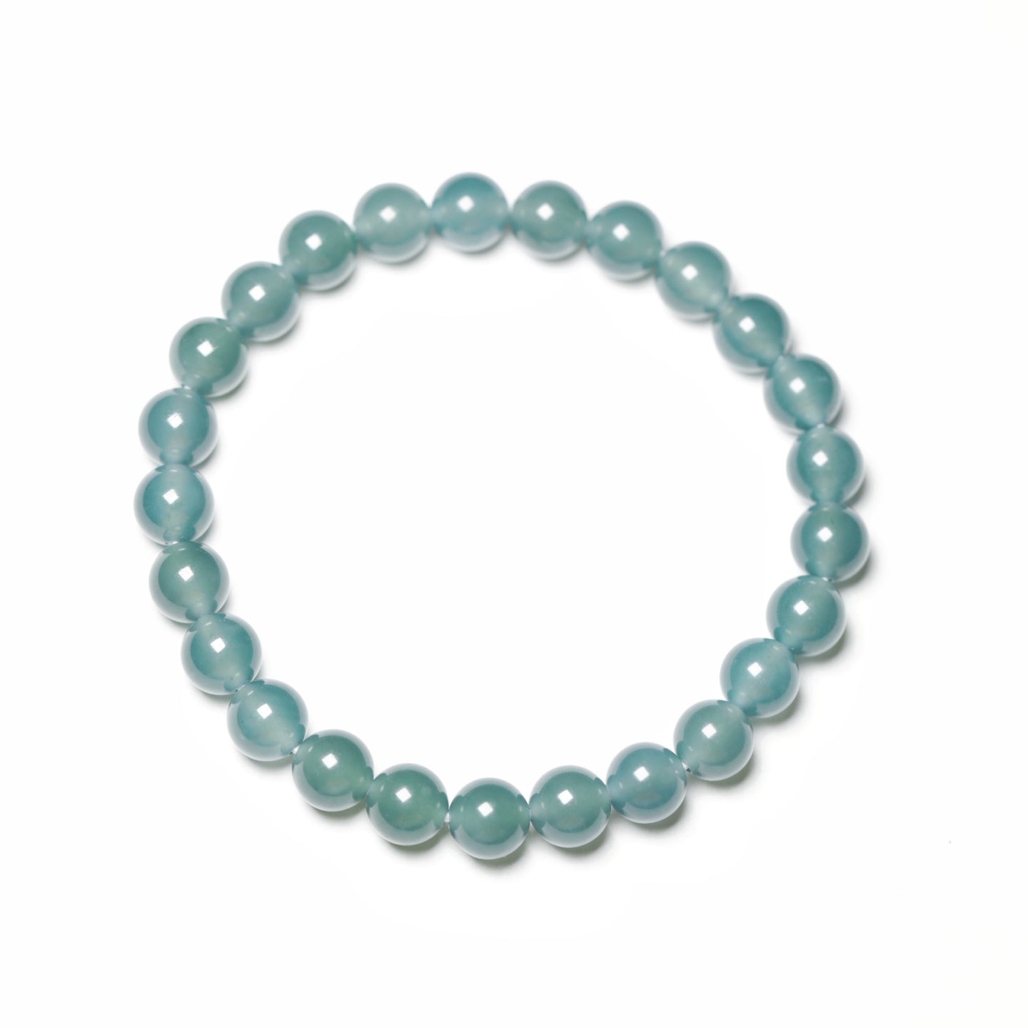 Blue-water round bead bracelet; bead size 8mm, 25 beads.