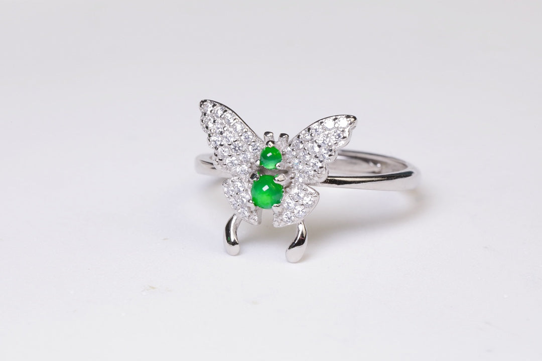 925 Silver Butterfly Jadeite Ring (Overall Dimensions: 13mm x 14mm x 3.9mm)