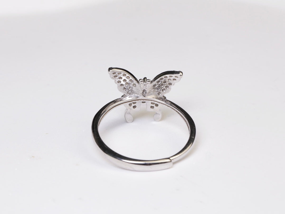 925 Silver Butterfly Jadeite Ring (Overall Dimensions: 13mm x 14mm x 3.9mm)