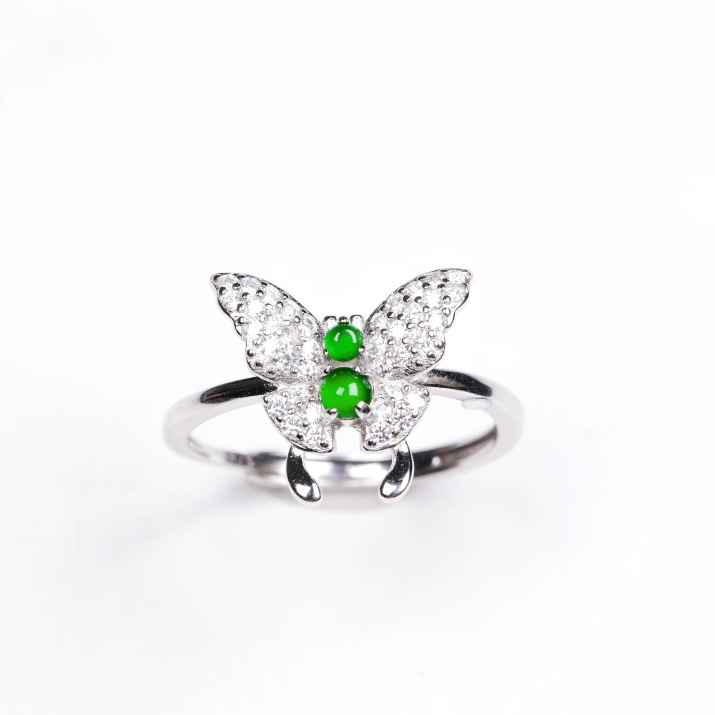 925 Silver Butterfly Jadeite Ring (Overall Dimensions: 13mm x 14mm x 3.9mm)