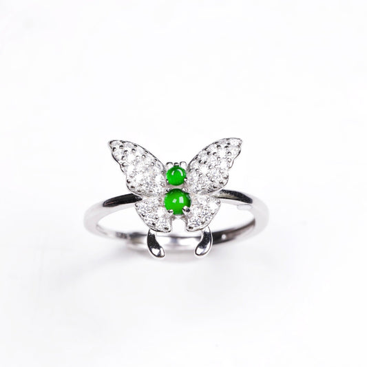 925 Silver Butterfly Jadeite Ring (Overall Dimensions: 13mm x 14mm x 3.9mm)