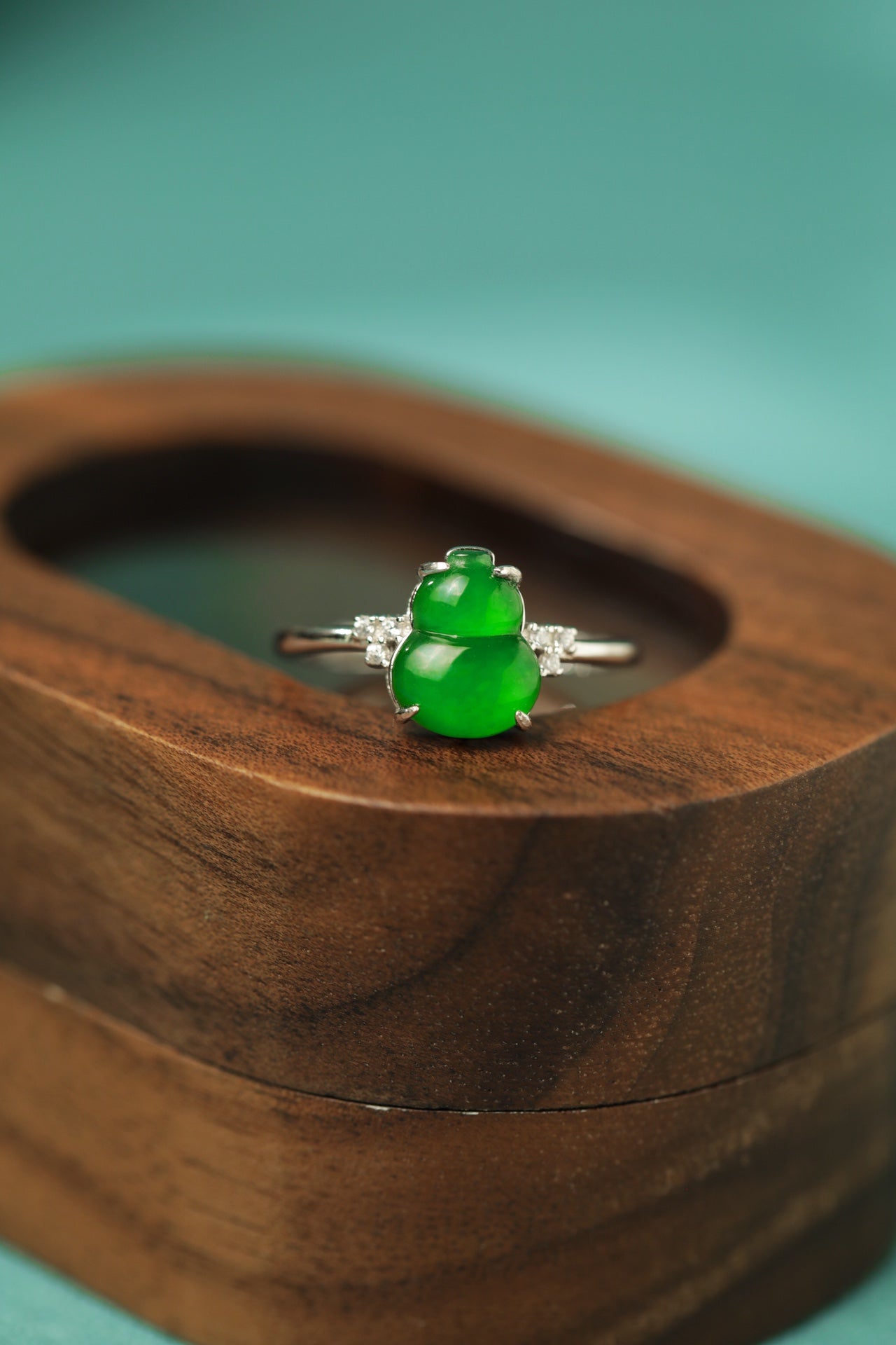 925 Silver Jade Gourd Ring (Overall dimensions: 11.4mm x 10mm x 4.8mm)
