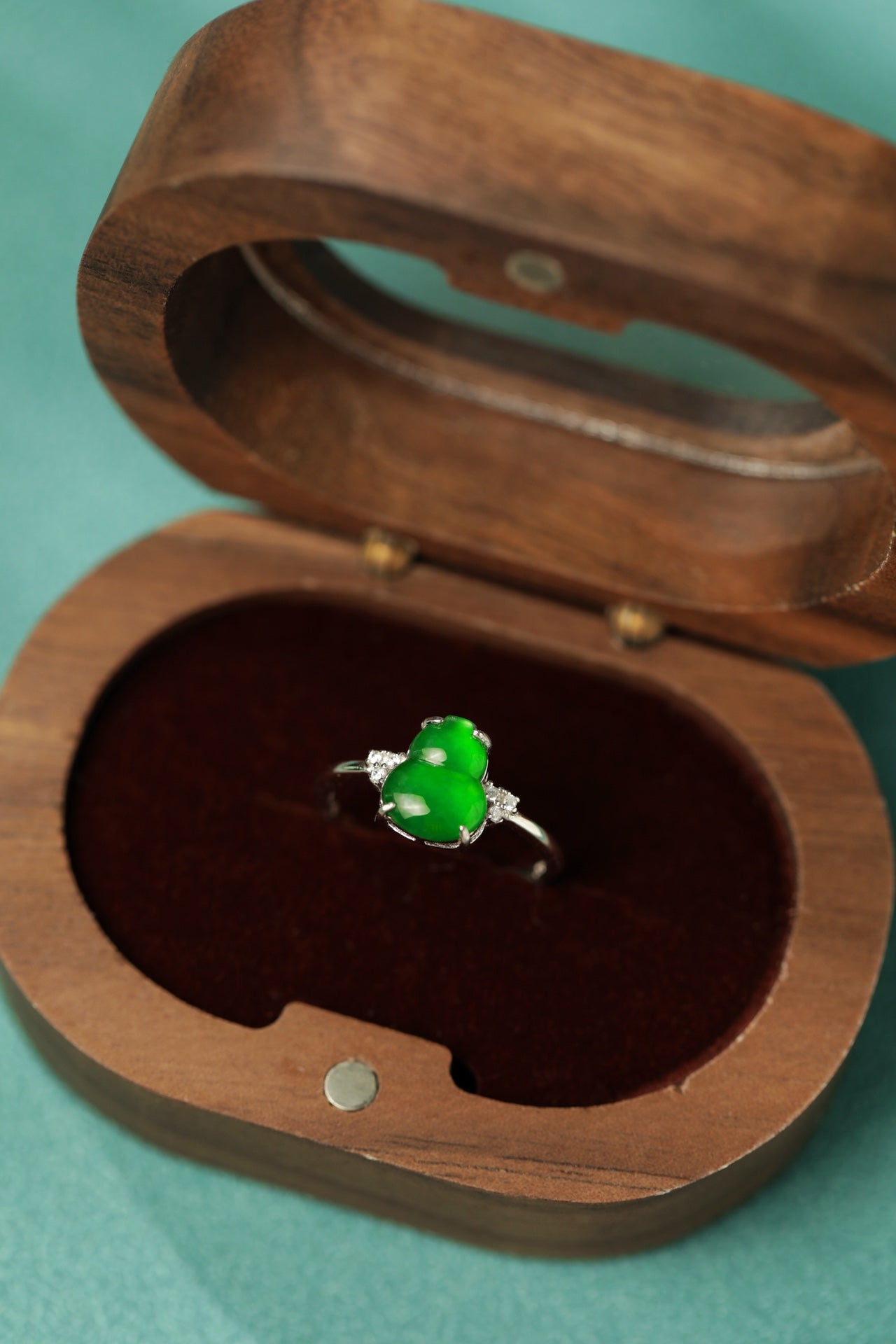 925 Silver Jade Gourd Ring (Overall dimensions: 11.4mm x 10mm x 4.8mm)