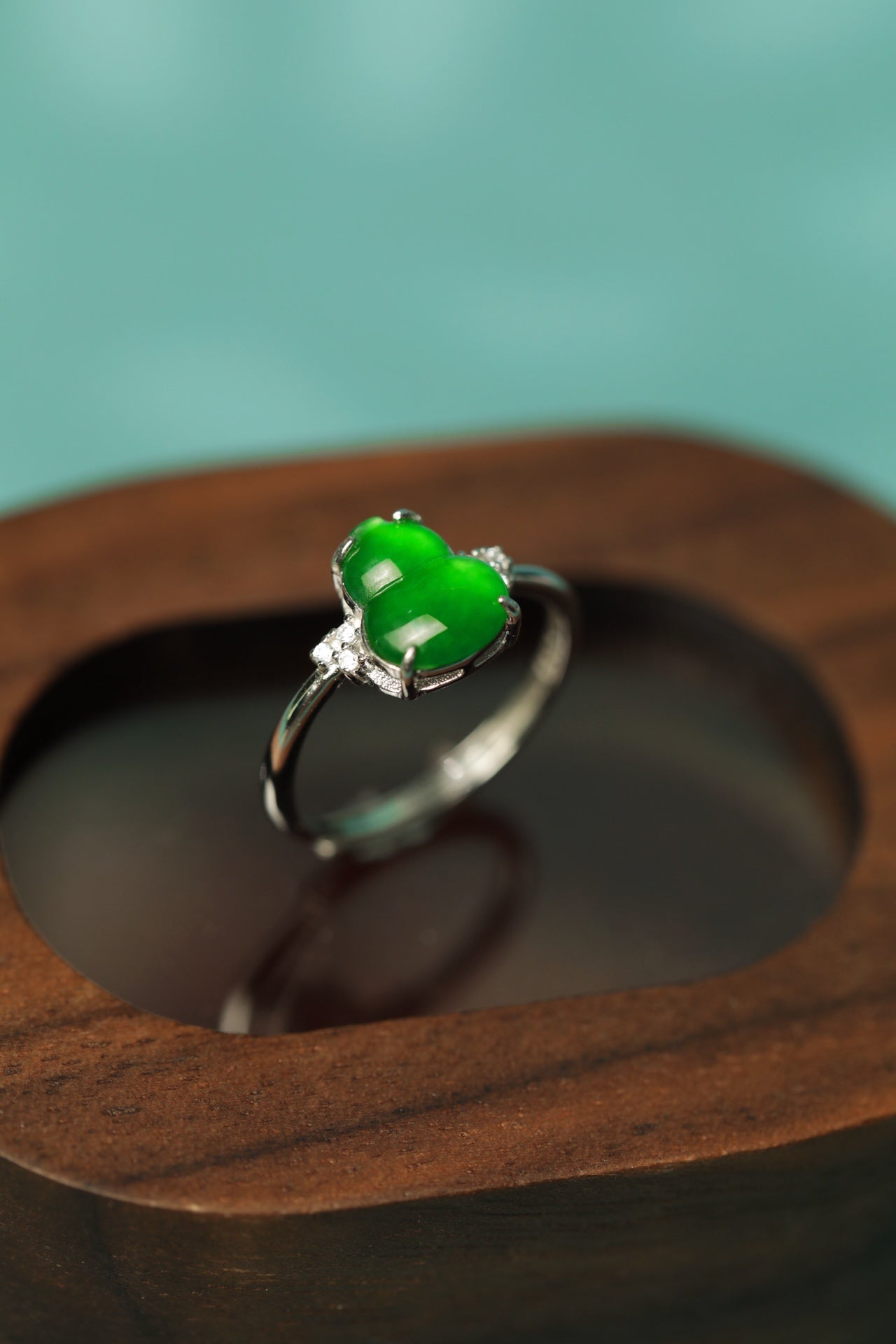 925 Silver Jade Gourd Ring (Overall dimensions: 11.4mm x 10mm x 4.8mm)