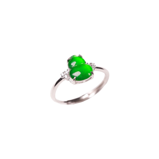 925 Silver Jade Gourd Ring (Overall dimensions: 11.4mm x 10mm x 4.8mm)
