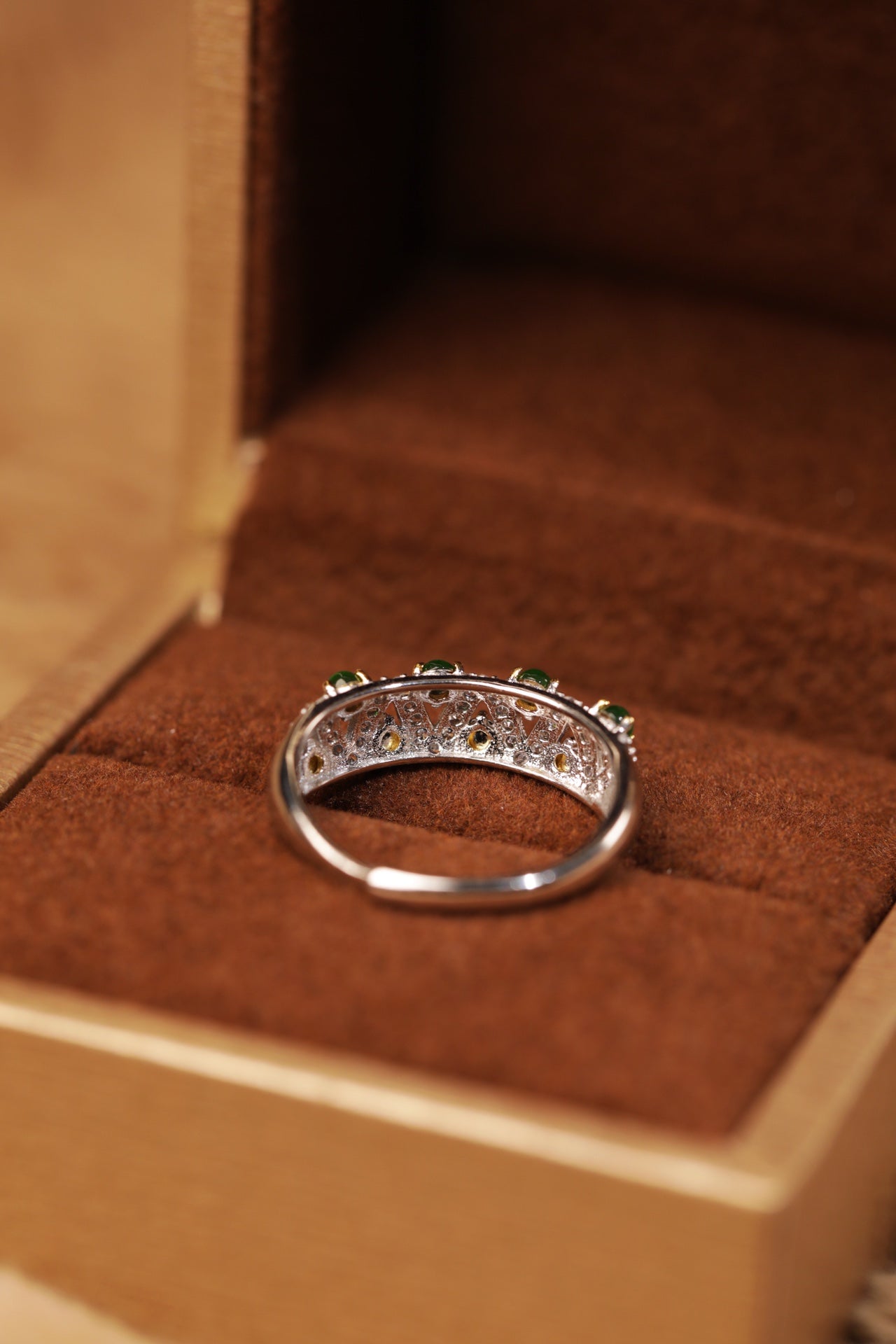 925 Sterling Silver "Nianxiang" (Cherished Thought) Jade Ring – Overall dimensions: 21mm x 6mm x 2.9mm
